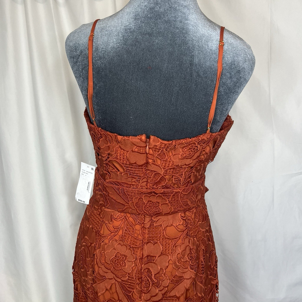 Mestiza New York Vanessa Belted Tiered Guipure Lace Midi Dress Red/Rust 8 Classy - Picture 8 of 16